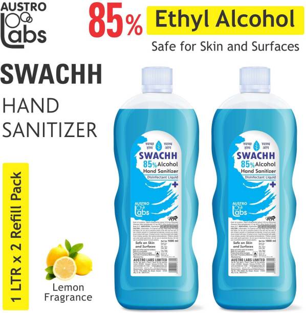 Austro Labs SWACHH HAND SANITIZER LIQUID - REFILL PACK 1 LTR * 2 PC Hand Sanitizer Bottle