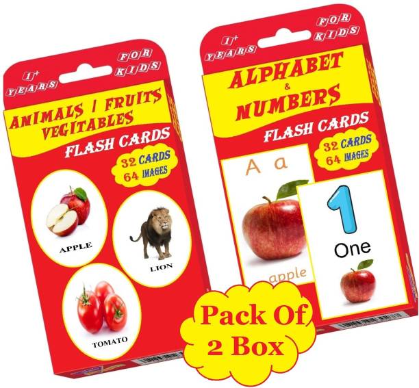 SA Flash Cards for Kids | 64 Flash Cards & 128 Images - Early Learning Flash Cards of English Alphabet, Numbers, Fruits, Vegetables & Animals