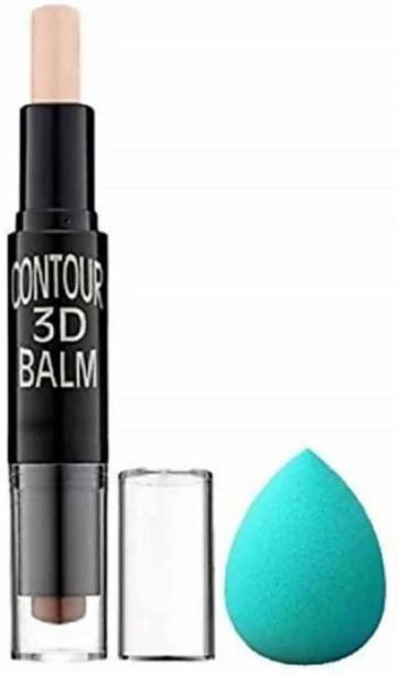 Kiss Beauty 3D BALM CONTOUR CONCEALER HIGHLIGHTER STICK Highlighter (BEIGE) & TSZ Sponge