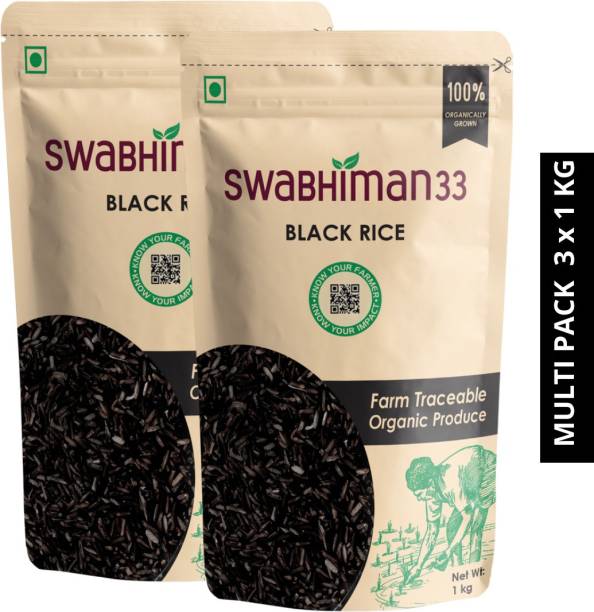 Swabhiman33 Black Rice Organically Grown 3 kg (3x1kg) |  Forbidden Rice | Kapuru Kavuni Arisi Black Kavuni Arisi Rice (Medium Grain, Unpolished)