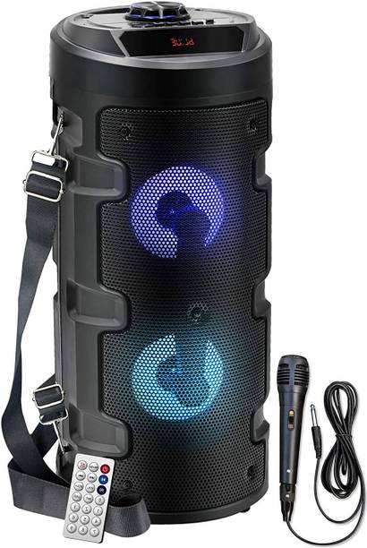 Worricow Brand New X-BASS Wireless Bluetooth Portable Party Dual Sound Speaker with RGB Glow Lights, Wired Mic, Remote Control, FM Radio & Aux in/USB/TF Card Reader 10 W Bluetooth PA Speaker