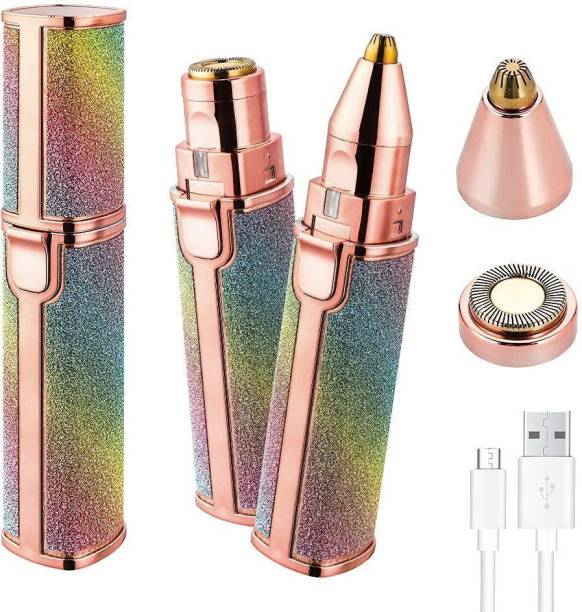 RIYUZONE Portable eyebrow Rechargable trimmer for women, epilator for women, facial hair remover for women, Face, Lips, Nose Hair Removal Rechargable Electric 2 in 1 Trimmer with Light (Rainbow)-HX-203B Runtime: 70 min Trimmer for Women (Rose Gold) Eyebrow Thread