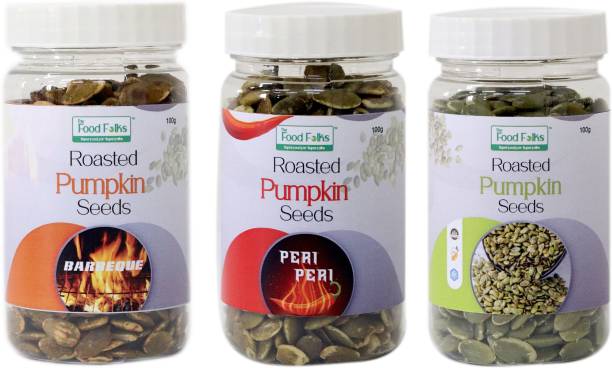 The Food Folks The Food Folks Seeds Combo - Roasted Pumpkin Seeds (100g), Barbequed Roasted Pumpkin Seeds (100g), Peri Peri Roasted Pumpkin Seeds (100g)