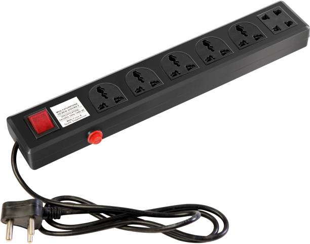 Drezel Universal Extension Board With Big Indicater Light ON/OFF Switch 7 - 7 Socket Charging Station/ Charging Hub Triple Core PvC Insulated Heavy Duty Copper Wire ( Spike Buster ) - 1.5 MTR 7 A Three Pin Socket