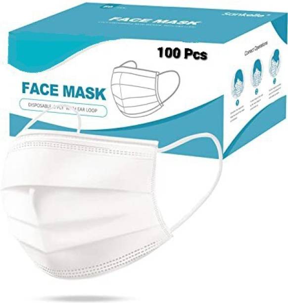 Vaghani 3 Ply Surgical Mask (100 Piece) ( White ) Surgical Mask With Melt Blown Fabric Layer