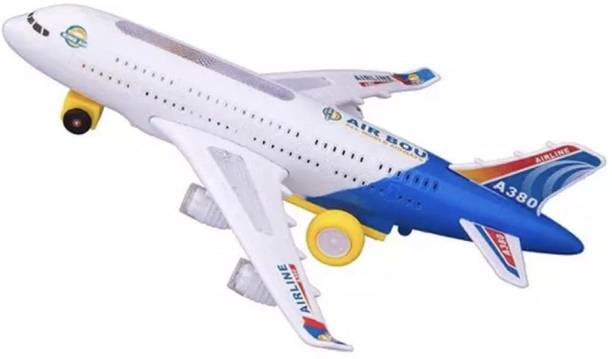 QBIC Bump and Go Action 360 Degree Electric Airbus A380 Action Airplane with Flashing Light Music and Sound Toy for Kids