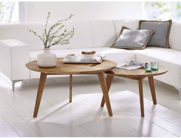 G Fine Furniture Round 2 Centre Coffee Table for Living Room & Outdoor Center Table for Garden Solid Wood Coffee Table