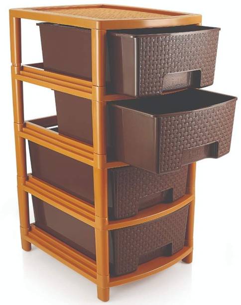 AK HUB Modular 4 Layer Drawer Storage Organizer for Home/Bedroom/Beauty Parlour and Kitchen ( Brown ) Plastic Free Standing Cabinet