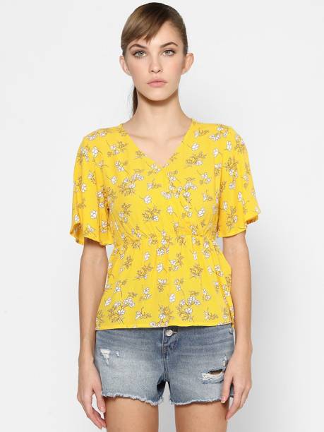 ONLY Casual Short Sleeve Printed Women Yellow Top