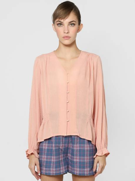 ONLY Casual 3/4 Sleeve Solid Women Pink Top