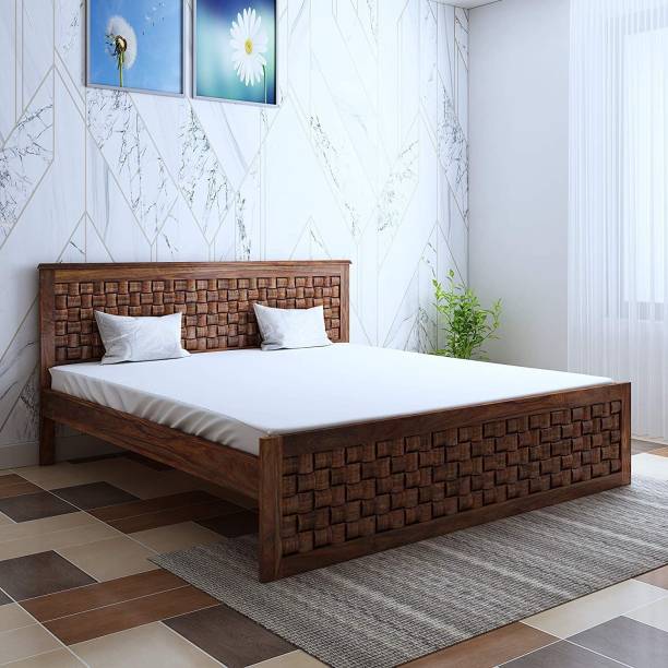 The Royal Nest WEAVE SHEESHAM WOOD KING BED (Mattress Not Included) Solid Wood King Bed
