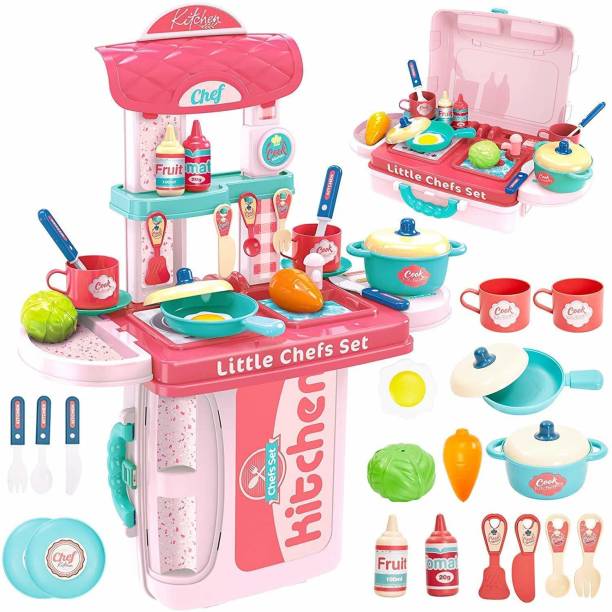 PRESENTSALE 2 in 1 Portable Cooking Kitchen Play Set Pretend Play Food Party Role Toy for Boys Girls
