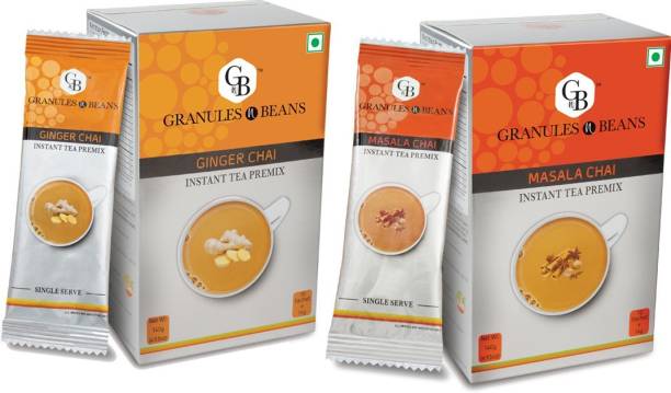 Granules and Beans Combo Pack of Ginger Tea & Masala Tea Instant Premix | Adrak Chai & Masala Chai Premix | 20 Sachets of 14gms Each Ginger Instant Tea Box