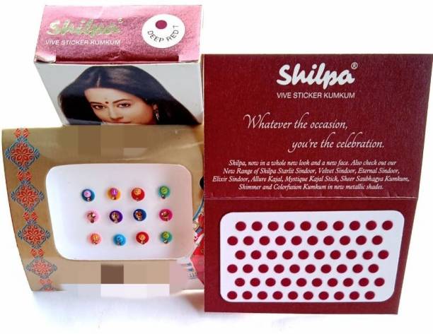 Shilpa Vive Sticker Kumkum - Deep Red Size 7 ( Pack of 5 ) - Dermatologically Tested women Maroon Bindis