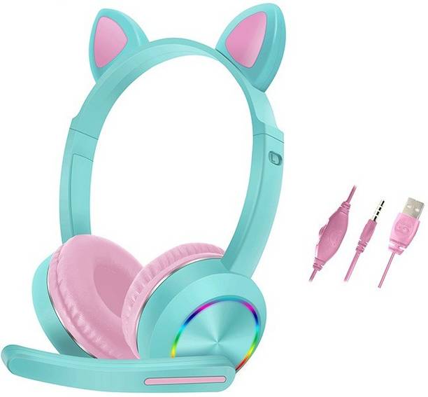 Top Headset Kids cheap price 5stars Flipkart in India 4 Ineix cute cat wired headset kids boys and girls mint & pink 3.5mm Wired Gaming Headset