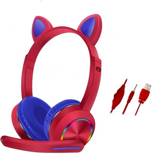 Ineix cute cat wired headset kids boys and girls headphones red Wired Gaming Headset