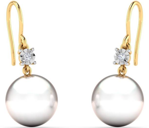 LORDS JEWELS Pearl Star Diamond Pendant Yellow Gold 14kt Diamond Drop Earring