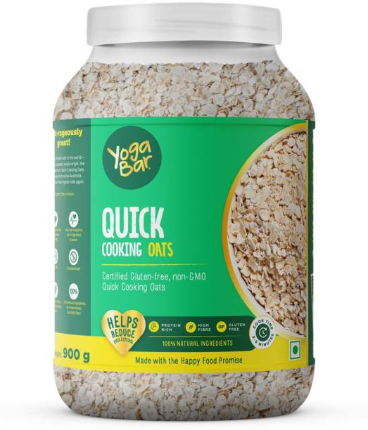 Yogabar Quick Cooking Oats 900g | Premium Oats, Ready to Cook, Gluten Free Oats with High Fibre, 100% Whole Grain, Non GMO, No Added Sugar | 900 gm 900 g