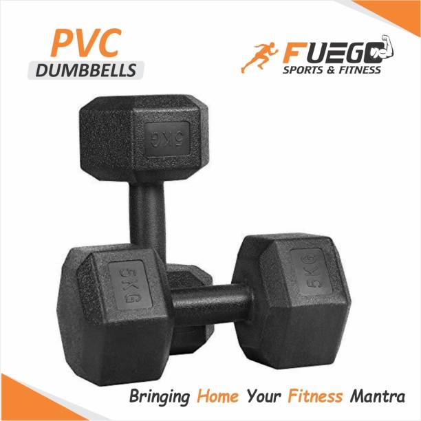 FUEGO Black PVC Dumbbell Set, 1 Pair Dumbbells, Hex Dumbbells, Home Gym 2KGSX2PCS Fixed Weight Dumbbell