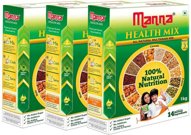 Manna Millet Health Mix 3Kg (1Kg X 3 Packs) | Sathu Maavu for Babies | 100% Natural Millet Multigrain Nutrition Drink for Kids | 14 Natural Ingredients