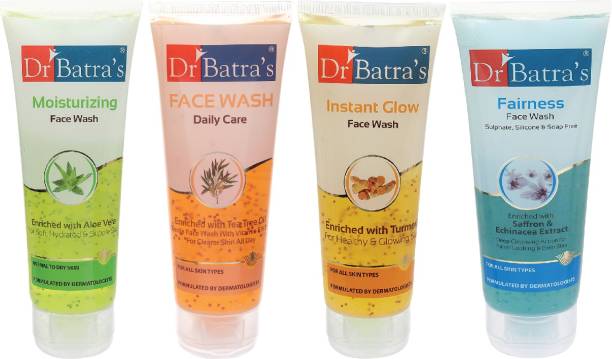 Dr Batra's Face Wash Daily Care - 100 gm, Face Wash Moisturizing - 100 gm, Face Wash Instant Glow - 100 gm and Fairness Face Wash 100 gm ( Pack Of 4 For Men And Women)
