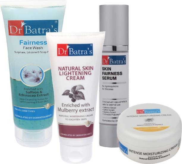 Dr Batra's Skin Fairness Serum - 50 G, Fairness Face Wash 100 gm, Natural Skin Lightening Cream - 100 gm and Intense Moisturizing Cream -100 G (Pack of 4)