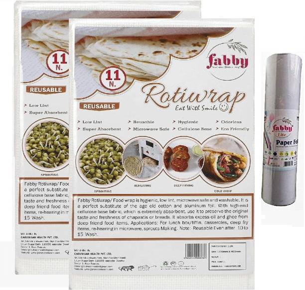 Fabby Hygienic 100% and Eco-Friendly Roti wrap | Washable and Reusable Rotiwrap | Microwave Safe Roti Wrap | Cellulose Base Chappati wrap-11 pcs X (2 packets ) & Non- Woven Fabric Kitchen Sponge Wipes | Washable Reusable Kitchen Wipes | Multipurpose Heavy Duty Fabric Wipes | Environment Friendly Cellulose Sponge Wipes (1 pack) Paper Foil