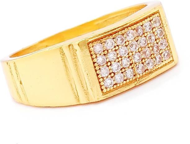 Pandadi Collection Brass Diamond Gold Plated Men Ring Brass Diamond Gold Plated Ring