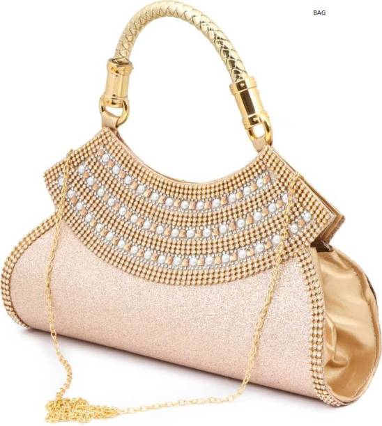 SRTradecompany Gold Hand-held Bag Women's Synthetic Leather Beautiful Bridal Handbag (N-Handbag-2)