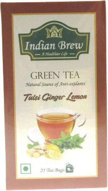 Indian Brew Tulsi Ginger Lemon Green Tea Hibiscus Tea Blend Bags Box