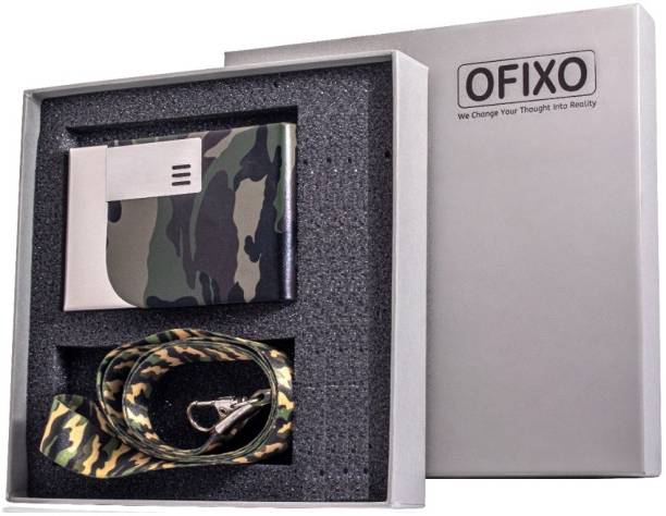 OFIXO PU Leather Army Silver Plated Card Holder & Lanyard Card case Money Purse Wallet with Magnetic Closure 10 Card Holder 6 Card Holder