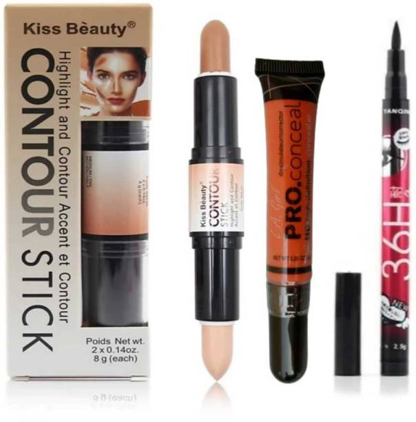 Kiss Beauty Highlighter and Contour Stick Highlighter (cream) & 36hrs waterproof eye liner & LA Girl Pro hd conceal