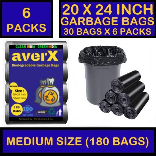 averX Biodegradable Medium Size Black Garbage Bag - 20x24 inches (Pack of 6 - 180 Pieces) 24 L Garbage Bag (180 Bags) Medium 24 L Garbage Bag