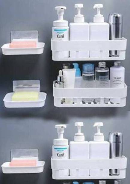 HXOSET 6 Pcs Kitchen/Bathroom Shelf/Brush Stand/Soap Stand/Bathroom Accessories Plastic Wall Shelf