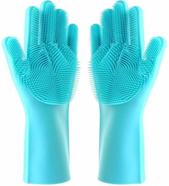 QUAPRO Multipurpose Free Size Reusable Rubber Silicon Household Safety Wash Scrubber Gloves Wet and Dry Glove