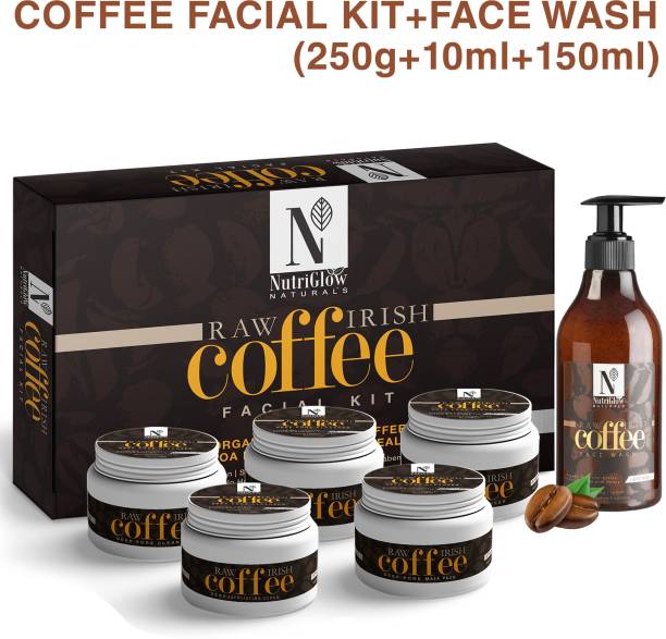 NutriGlow NATURAL'S Raw Irish Coffee Combo : Facial Kit (250 gm) and Face Wash (150 ml)/ Yogurt Extracts With Honey / Deep Pore Cleanser