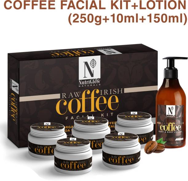 NutriGlow NATURAL'S Coffee Facial Kit (250 gm) With Coffee Body Lotion (150 ml)/ Yogurt Extracts With Honey / Deep Pore Cleanser