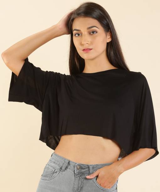 FOREVER 21 Casual 3/4 Sleeve Solid Women Black Top