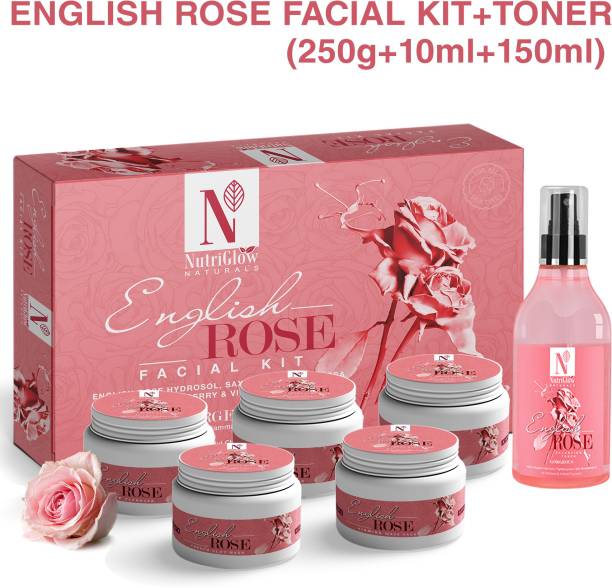 NutriGlow NATURAL'S English Rose Hydrosol Facial Kit (260 gm) With Toner (150 ml)- For Glowing Skin/ Sensitive and Oily Skin/ Tighten Pores
