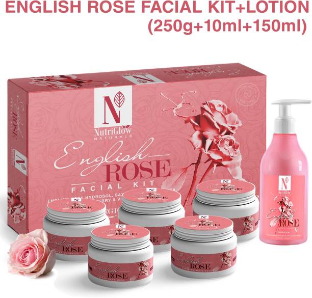 NutriGlow NATURAL'S English Rose Hydrosol Facial Kit (260 gm) With English Rose Body Milk (150 ml)- For Oily Skin / Body Moisturizer/ No Parabens & Mineral Water