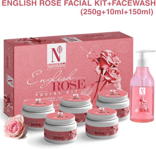 NutriGlow NATURAL'S English Rose Hydrosol Facial Kit (260 gm) With Face Wash (150 ml)- Sensitive and Oily Skin /Gentle Cleansing/ For Dry and Oily Skin
