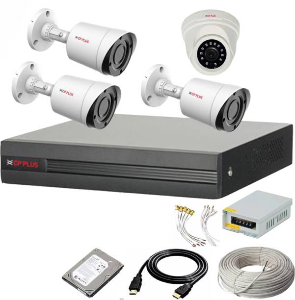 CP PLUS 4 Channal DVR 1Pcs,Outdoor Camera 2.4 MP 3Pcs,Indoor 2.4 MP 1Pcs,Hard Disk, Security Camera