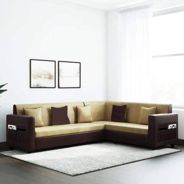 Flipkart Perfect Homes Carmela 6 Seater Fabric Corner Sofa Set (Beige-Brown) Fabric 6 Seater  Sofa