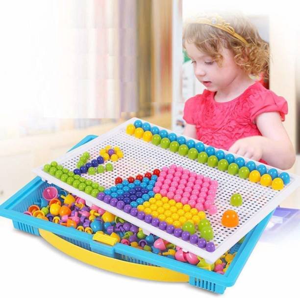 KT BROTHERS Creative pegboard Jigsaw Puzzle Building Nails Blocks |Mosaic Mushroom Colorful Nails Board |Educational Brain teasers Toy for Kids- Multi Color Board Game Accessories Board Game Educational Board Games Board Game