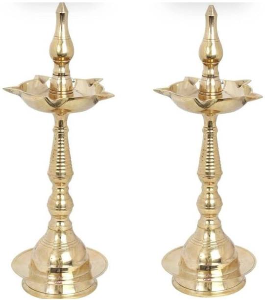 Metal World Brass Oil Lamp Kerala Fancy Samayi Diya (Height 19 Inch) Brass (Pack of 2) Table Diya