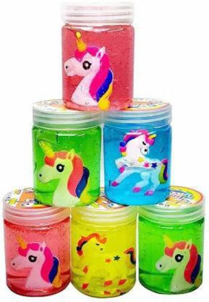 HK Toys Slime with Unicorn Inside Soft & Squishy Stress Relief Party Favor Toy for Kids - Pack of 6 Multicolor Putty Toy