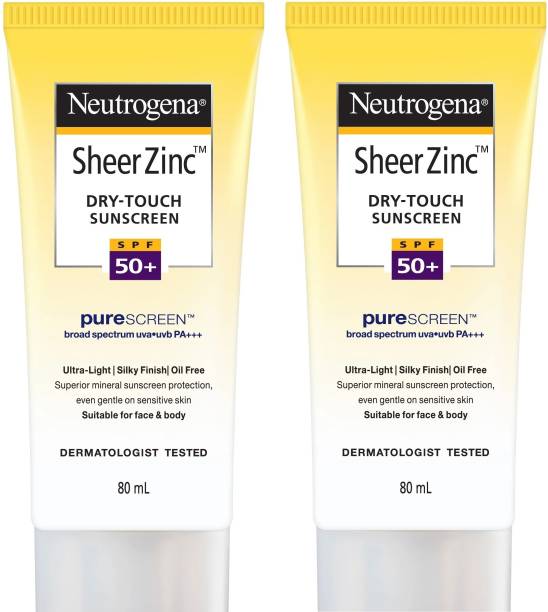NEUTROGENA Sheer Zinc Dry-Touch Pure Screen Sunscreen Each 80ml Pack of 2 - SPF 50+ PA+++