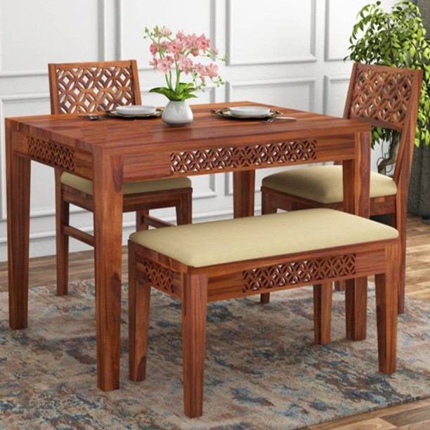 4 Seater Dining Table Bench 52, Sheesham Dining Table With Bench