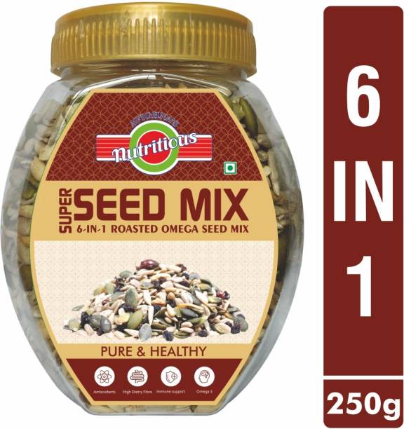 avighna's nutritious SUPER SEEDS MIX 6 IN 1 / OMEGA SEEDS MIX / ANTIOXIDANT SEEDS MIX /PUMPKIN SEEDS, SUFLOWER SEEDS, WATERMELON SEEDS,CHIA SEEDS ,FLAX SEEDS, SESEME SEEDS / ROASTED UNSALTED 250g