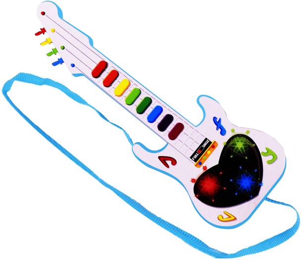 Aseenaa Musical Mini Guitar Toy With Musical Rhymes Sound And 3D LED Light | Battery Operated | Musical Instrument | Electric Keyboard | Lighting Toys | Best Gift For Kid And Toddlers | Size : 12 Inches | Colour : White And Blue | Package Content : Guitar